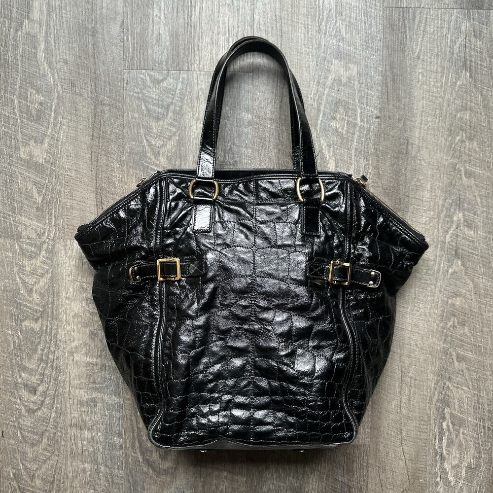 Yves Saint Laurent Down Town Crocodile embossed Black Leather Tote bag Rare Y2K